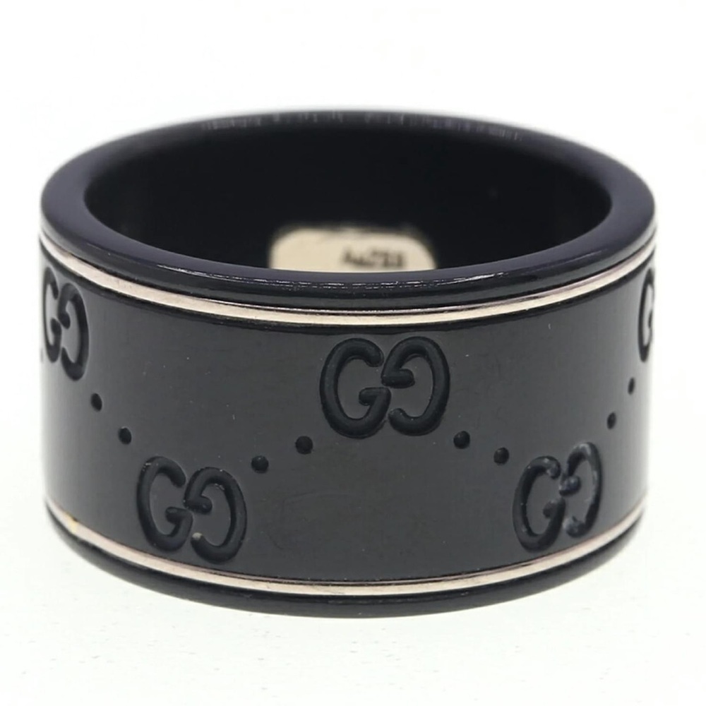 Gucci Icon 18k White Gold and Black GG Band Ring - Picture 2 of 7